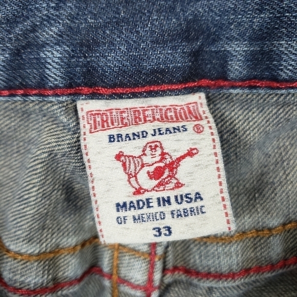 TRUE RELIGION Men's Jeans Blue Red Stitching Straight Sz 33 - Picture 8 of 9
